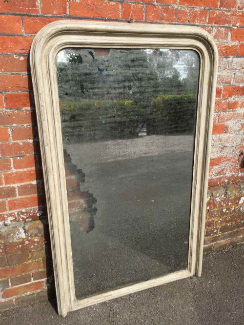 A Highly Decorative Antique 19th Century French Painted Carved Wood and Gesso Painted Louis Philippe Arched Top Mirror.