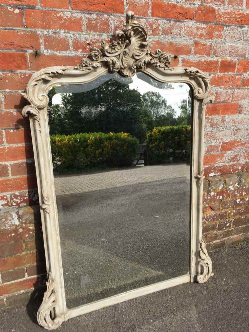 A Highly Useful Antique 19th Century French Carved Wood & Gesso Painted Shaped Top Mirror.