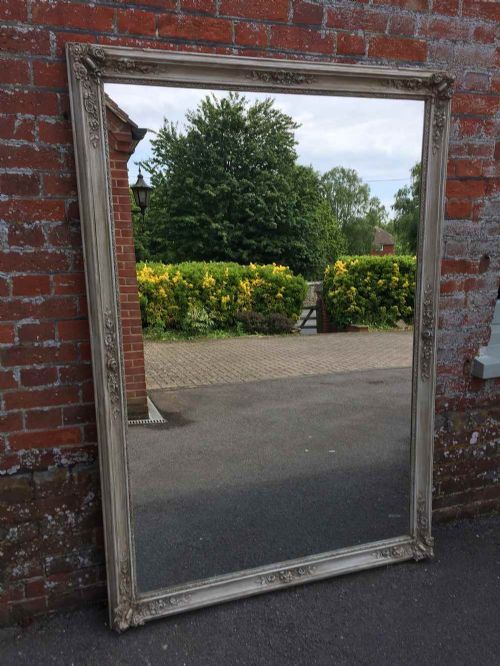 A Fabulous Large Antique 19th Century French Highly Decorative Carved Wood and Gesso Painted Louis Philippe Mirror.
