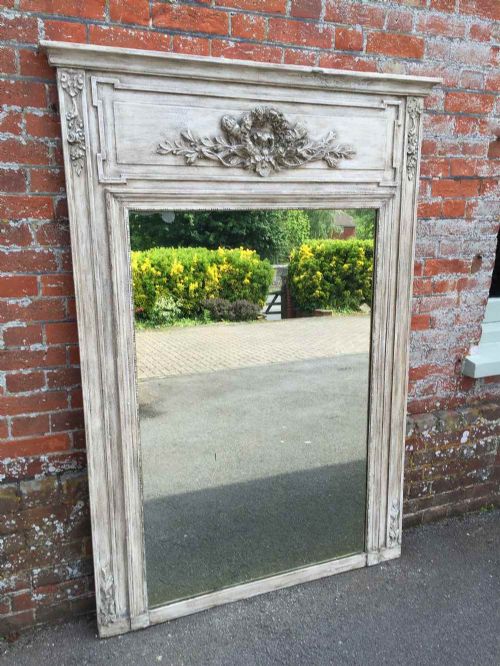 A Stunning Large Antique 19th Century French Carved Wood and Gesso Painted Mirror.