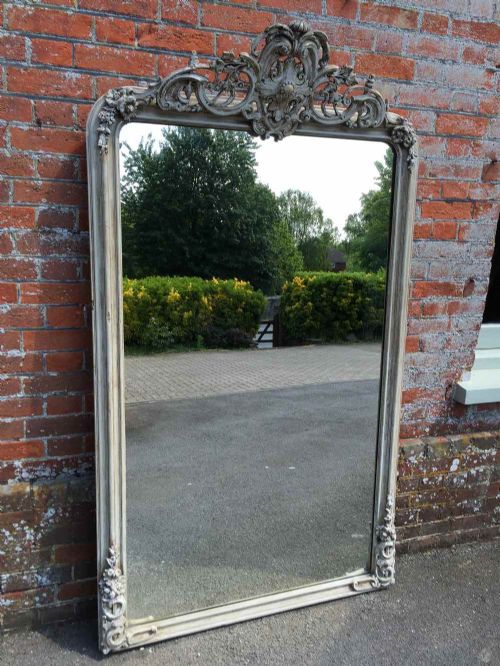 A Wonderful Large Highly Decorative Antique 19th Century French Carved Wood and Gesso Painted Arched Top Mirror.