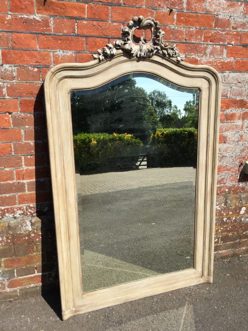A Fabulous Large Antique 19th Century French Carved Wood Painted Shaped Top Mirror.