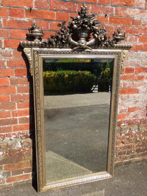 A Stunning Large Antique 19th Century French Carved Wood & Gesso Original Silver Gilt Mirror.