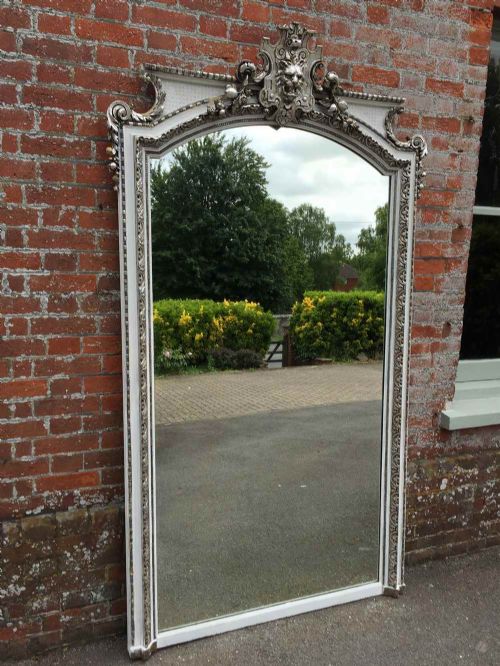 An Absolutely Fabulous Large Antique 19th Century French Original Carved Wood & Gesso Silvered & Cream Painted Mirror.