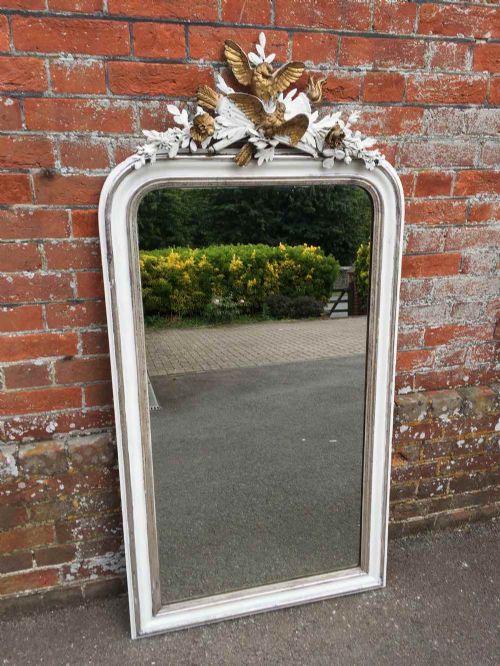 A Highly Decorative Antique 19th Century French Carved Wood and Gesso Original Silver Gilt and Painted Mirror.