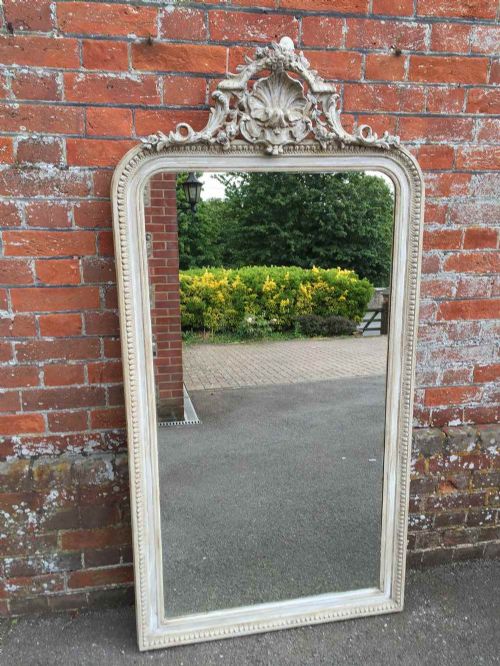 A Fabulous Large Antique 19th Century French Carved Wood Painted Mirror.