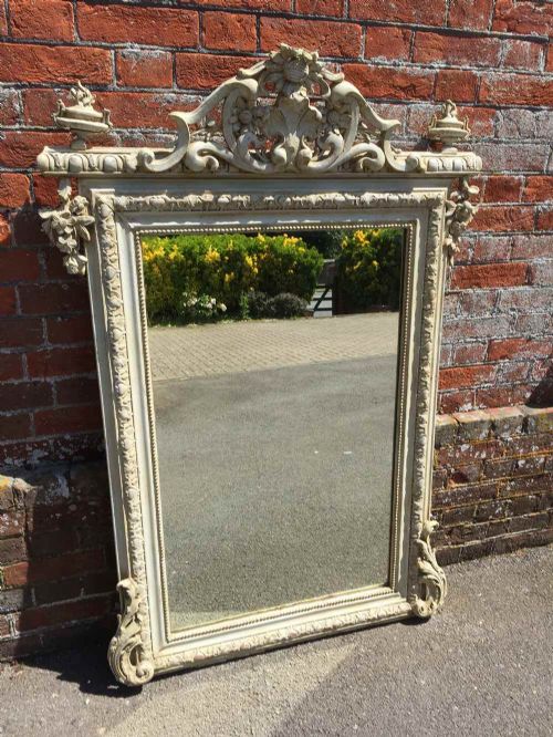 A Stunning Large Antique 19th Century French Carved Wood & Gesso Cream Painted Mirror.
