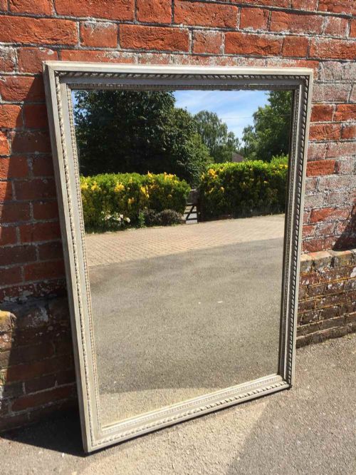 A Very Useful Antique 19th Century French Carved Wood & Gesso Rope Twist Framed Painted Mirror.