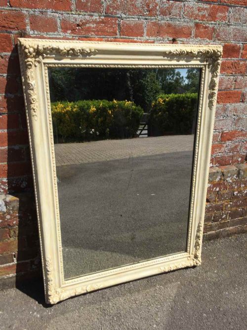 A Useful Size Early Antique 19th Century French Carved Wood & Gesso Painted Mirror.