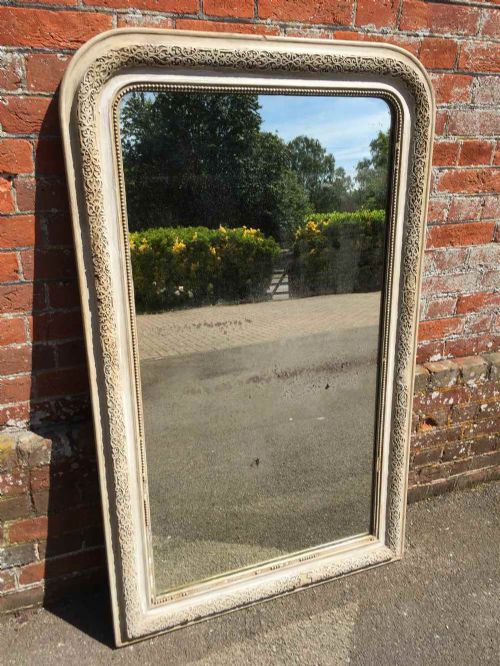 A Useful Size Antique 19th Century French Carved Wood & Gesso Arched Top Painted Louis Philippe Mirror.