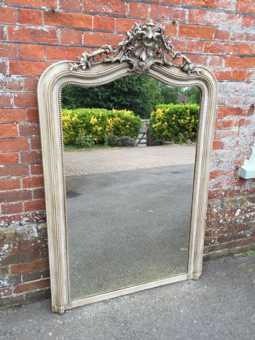 A Stunning Highly Decorative Large Antique 19th Century French Carved Wood and Gesso Painted Mirror.