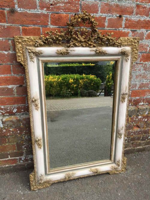 An Exceptional Antique 19th Century French Carved Wood & Gesso Original Silver, Gilt & Cream Mirror.