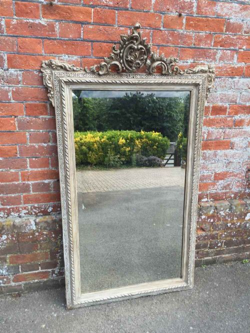 A Large Antique 19th Century French Carved Wood & Gesso Unusual Ribbed Framed Painted Mirror.