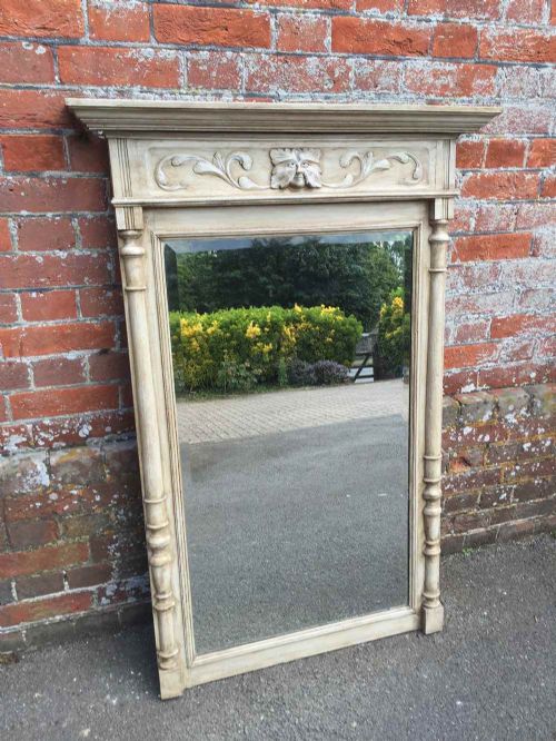 A French 19th Century Antique Carved Wood Painted Mirror with Ornate Column Frame.
