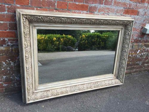 A Fabulous Good Size Antique 19th Century French Carved Wood Painted Mirror.