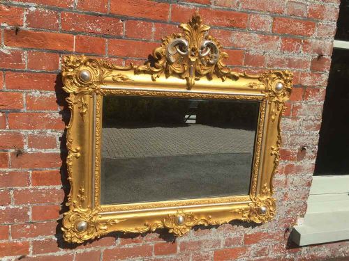 A Highly Useful Size Antique 19th Century French Carved Wood & Gesso Silver, Gilt Overmantel
