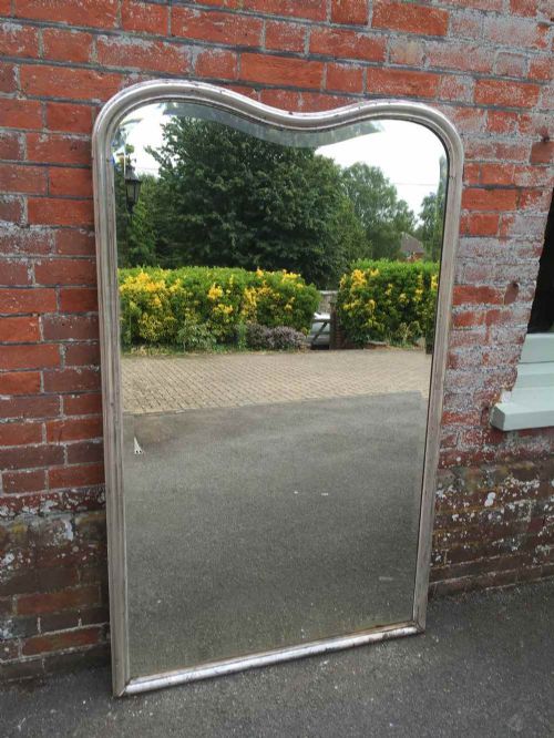 A Stunning Large Antique 19th Century French Original Silvered Shaped Top Mirror.