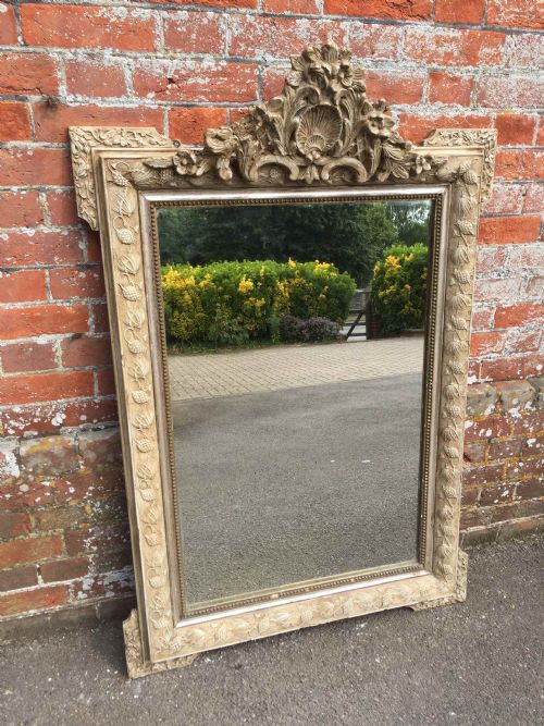 A Wonderful Antique 19th Century French Carved Wood & Gesso Silvered and Painted Mirror.