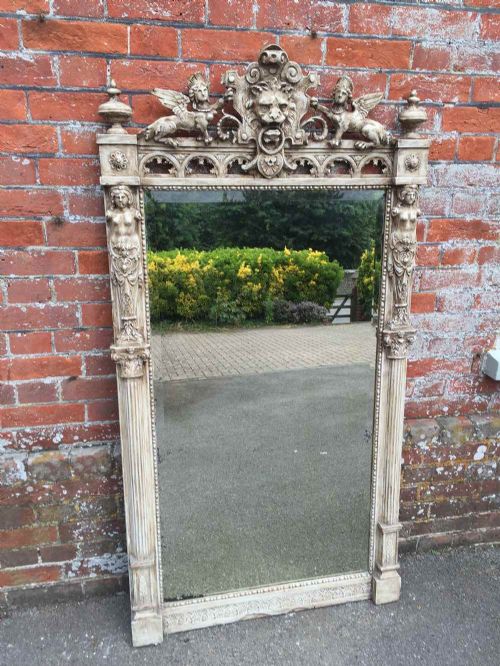A Fabulous Large Antique 19th Century French Highly Decorocative Carved Wood and Gesso Painted Mirror.
