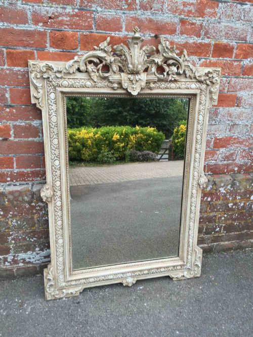 A Good Size Antique 19th Century French Carved Wood & Gesso Painted Mirror.