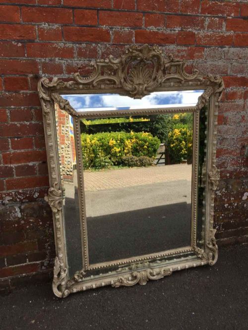 A Stunning Antique 19th Century French Carved Wood & Gesso Painted Cushion Mirror.