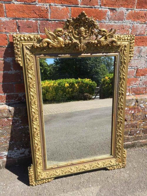 A Good Size Antique 19th Century French Carved Wood and Gesso Original Gilt Mirror.