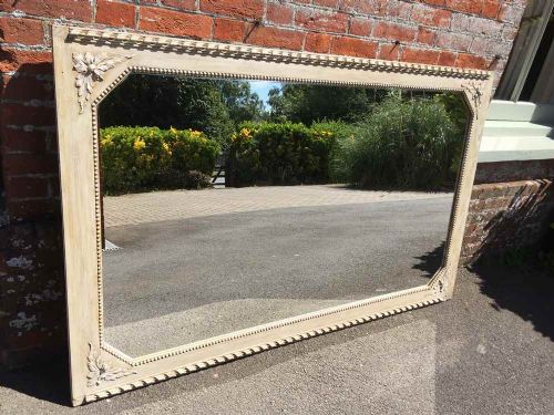 A Superb Large Antique 19th Century French Carved Wood Painted Mirror.