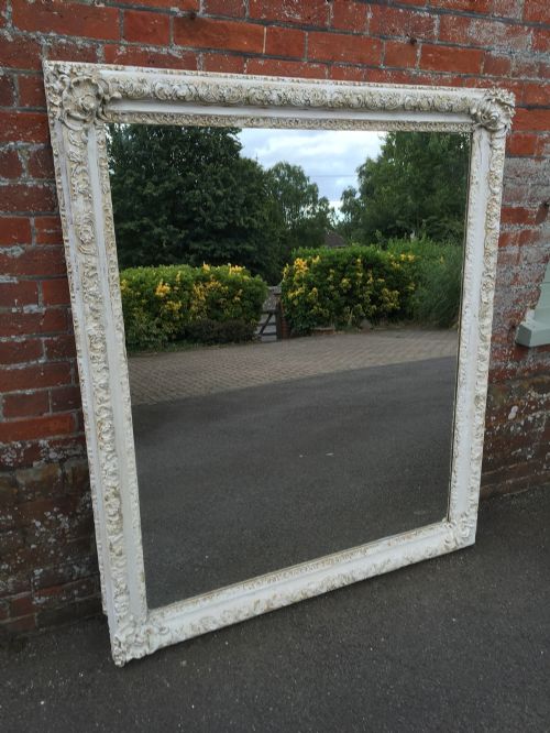 A Stunning Large Early Highly Decorative Carved Wood & Gesso Painted Distressed Mirror.