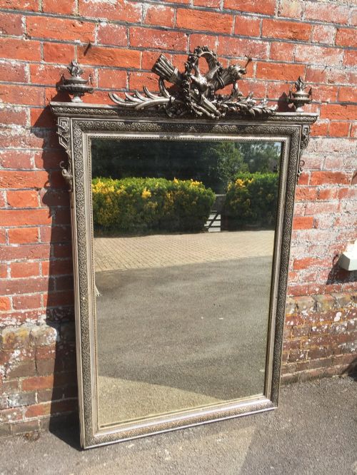 A Fabulous Large Antique 19th Century French Original Carved Wood & Gesso Silvered Mirror.