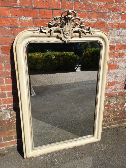 A Wonderful Good Size Antique 19th Century French Carved Wood & Gesso Distressed Painted Mirror.