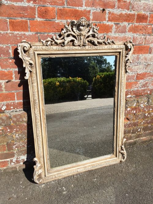 A Useful Size Antique 19th Century French Carved Wood and Gesso Painted Mirror.