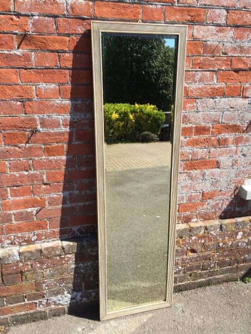 A Very Useful Antique 19th Century French Carved Wood Ribbed Painted Bistro Mirror.