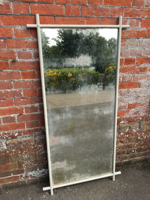 A Highly Unusual Antique 19th Century French Carved Wood Painted Plain Framed Mirror.