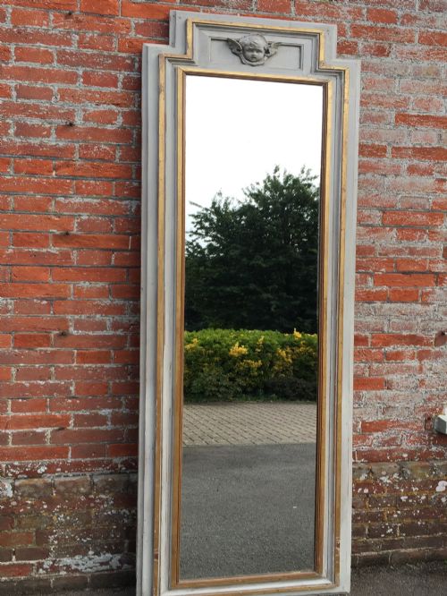 An Absolutely Stunning Large Antique 19th Century French Carved Wood Painted & Gilt Pier Mirror.