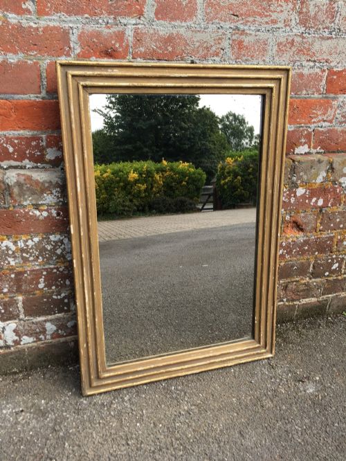 A Very Useful Size Early Antique 19th Century French Carved Wood and Gesso Original Gilt Ribbed Mirror.