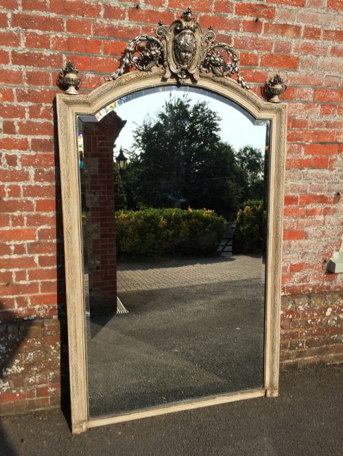 An Absolutely Stunning Large Antique 19th Century French Carved Wood and Gesso Original Silvered & Painted Mirror.