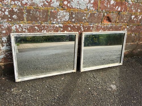 A Very Unusual Pair of Antique 19th Century French Carved Wood Original Painted Mirrors.
