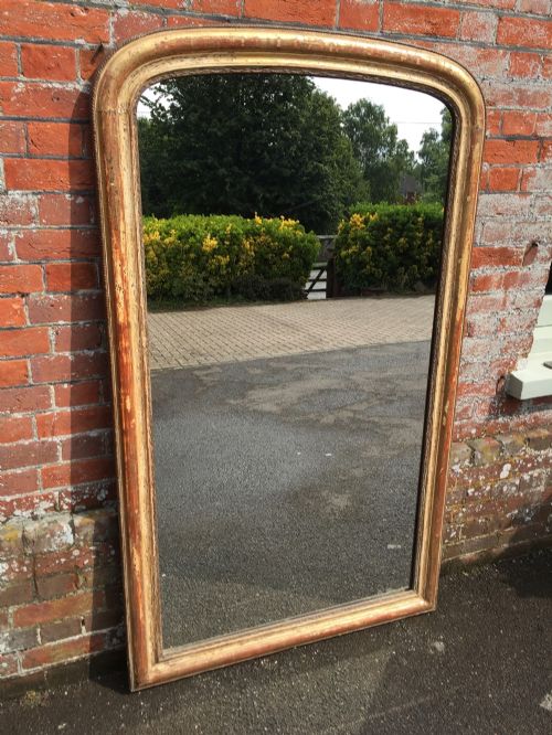A Stunning Large Early Antique 19th Century French Original Distressed Arched Top Louis Philippe Mirror.