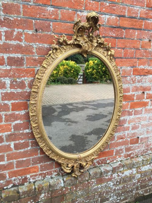 A Wonderful Useful Size Antique 19th Century French Carved Wood & Gesso Original Oval Mirror.