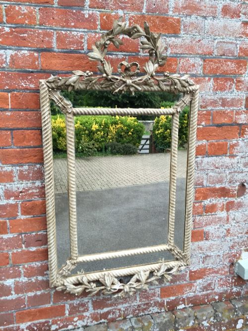 A Wonderful Size Antique 19th Century French Painted Carved Wood & Gesso Cushion Mirror.
