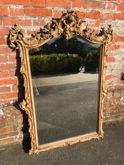A Stunning Highly Decorative Antique 19th Century French Carved Wood & Gesso Original Gilt, Cream and Burnt Red Mirror.