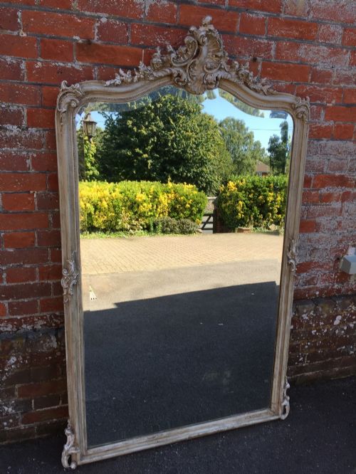 A Stunning Large Antique 19th Century French Carved Wood & Gesso Painted Mirror.