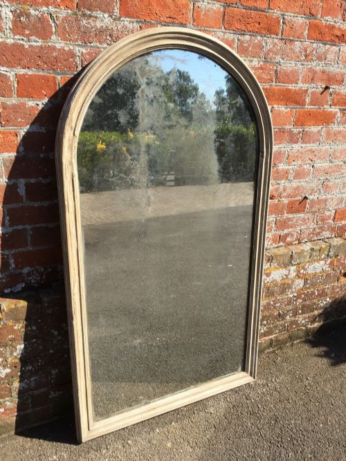 A Highly Unusual Early Antique 19th Century French Carved Wood and Gesso Arched Mirror.