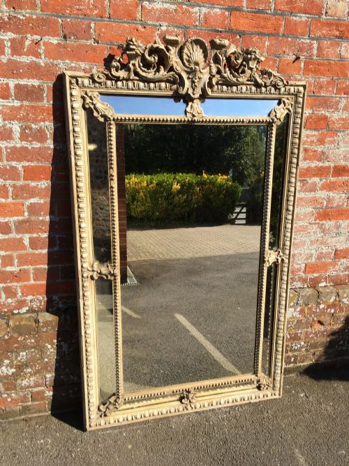 A Highly Decorative Large Stunning Antique 19th Century French Carved Wood & Gesso Painted Cushion Mirror.