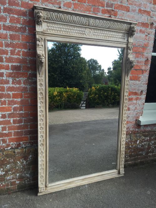 A Highly Unusual Large Decorative Antique 19th Century French Carved Wood Painted Mirror.