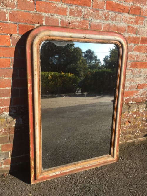 A Fabulous Early Antique 19th Century French Original Distressed Painted Louis Philippe Arched Top Mirror.