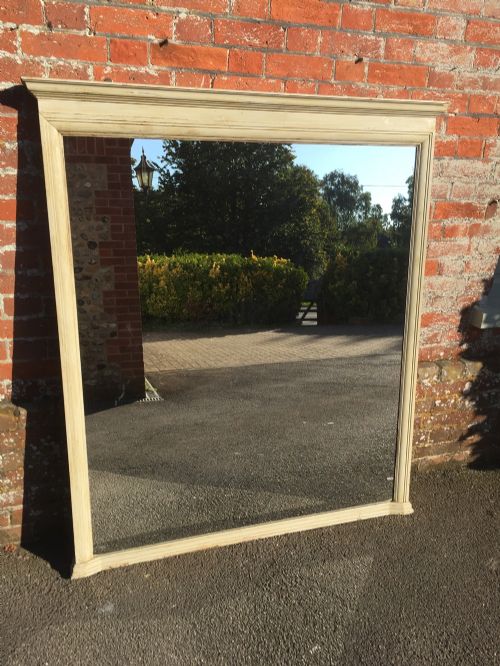 A Large Antique 19th Century English Carved Wood Painted Plain Overmantel Mirror.