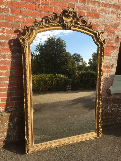 A Fabulous Large Antique 19th Century French Carved Wood & Gesso Original Gilt Shaped Top Mirror.