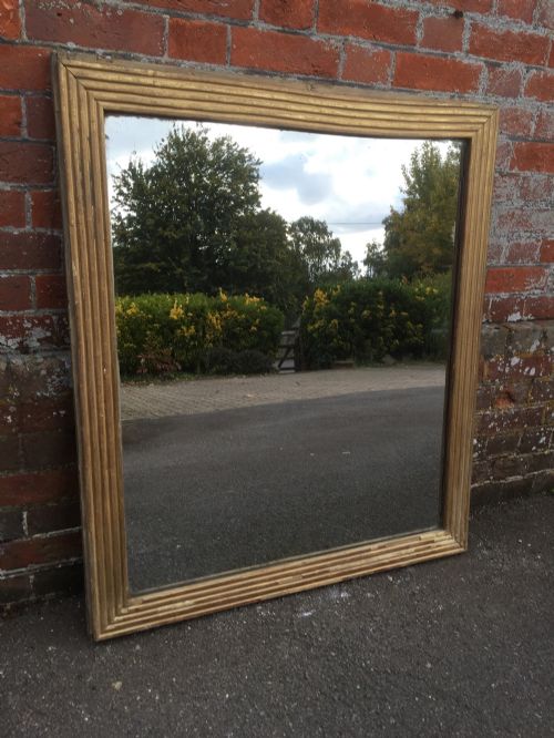A Very Useful Early Antique 19th Century French Original Gilt Ribbed Bistro Mirror.
