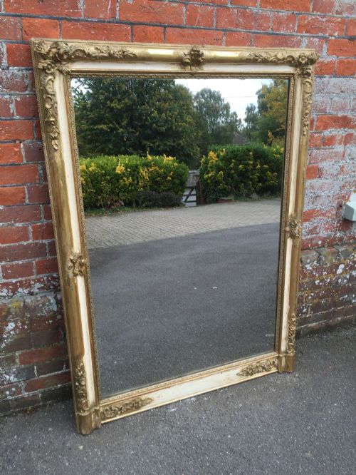 A Stunning Early Antique 19th Century French Large Original Gilt, Cream Carved Wood and Gesso Louis Phillipe Mirror.